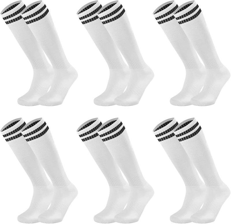 Ultrafun 6 Pairs Kids Youth Soccer Socks Solid Striped Knee High Tube Football Sports Socks for Boys Girls 6-12 Years Old - Image 1